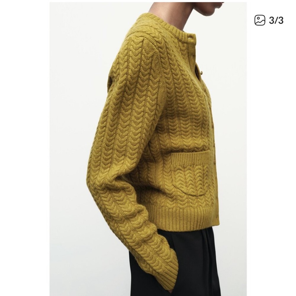 Zara Olive Cable Knit Cardigan - Picture 2 of 5
